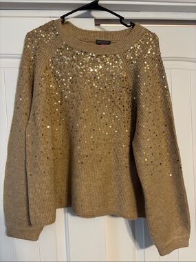 Vince Camuto Metallic Gold Sequin Crewneck Sweater